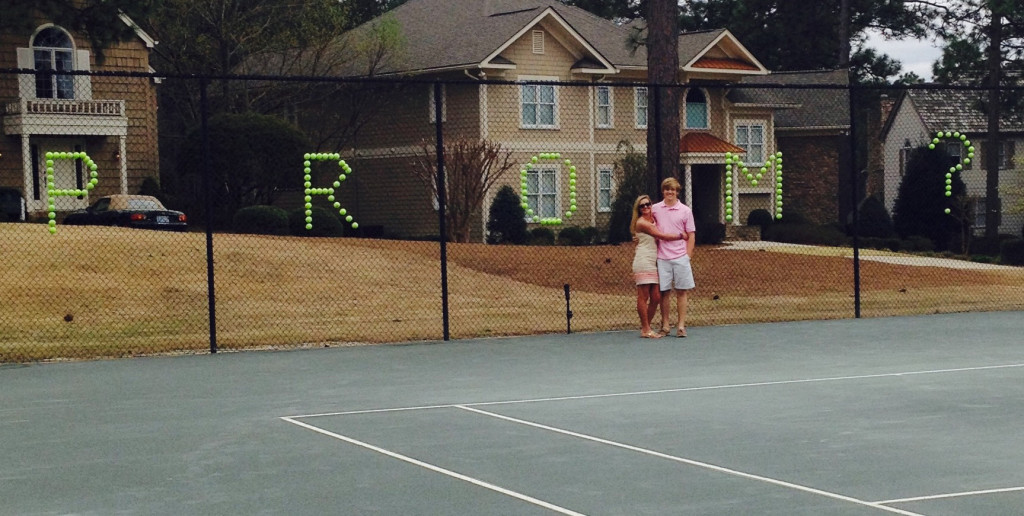 Caroline Decker’s date spelled out “PROM?” with tennis balls in his promposal.